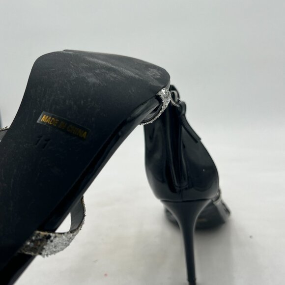 FSJ Black Rhinestone Ankle Strap Stiletto High Heel Back Zipper Sandals - Picture 5 of 7